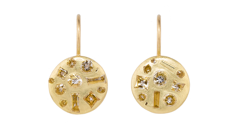 Polly Wales’s disc hook earrings with yellow sapphires in 18-karat yellow gold ($2,970) Polly Wales’s disc hook earrings with yellow sapphires in 18-karat yellow gold ($2,970)