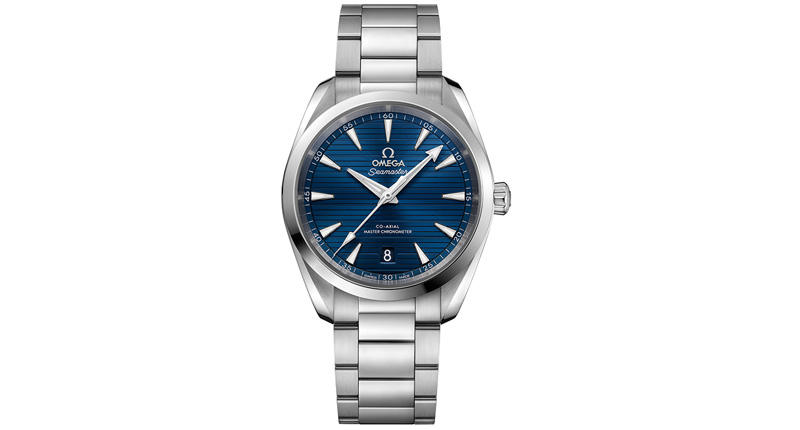 The 38 mm addition to Omega’s Seamaster Aqua Terra Master Chronometer Collection features a stainless steel bracelet and blue dial. The 38 mm addition to Omega’s Seamaster Aqua Terra Master Chronometer Collection features a stainless steel bracelet and blue dial.