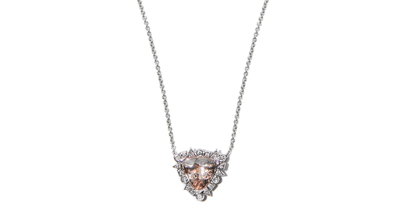 Anzie’s Cleo trillion necklace with morganite and diamonds in 14-karat white gold ($5,500) Anzie’s Cleo trillion necklace with morganite and diamonds in 14-karat white gold ($5,500)