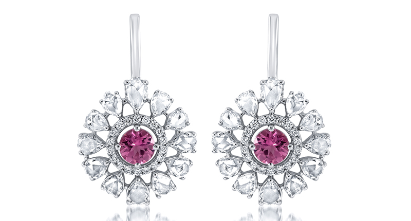 Ayva Jewelry’s Rosette earrings featuring pink tourmaline, white sapphires and diamonds ($3,800) Ayva Jewelry’s Rosette earrings featuring pink tourmaline, white sapphires and diamonds ($3,800)