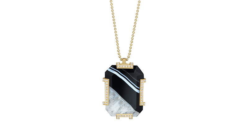 This pendant from Doryn Wallach features marbled agate and 0.32 carats of pave diamonds made in 18-karat satin yellow gold ($8,780). This pendant from Doryn Wallach features marbled agate and 0.32 carats of pave diamonds made in 18-karat satin yellow gold ($8,780).