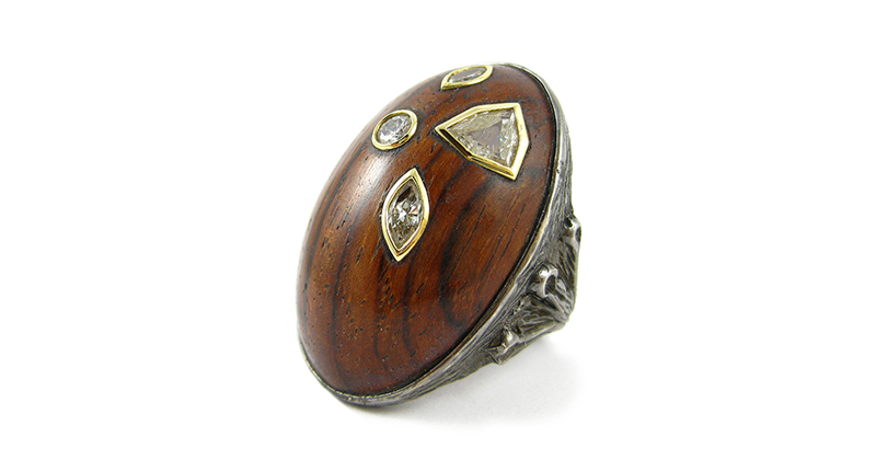 K. Brunini Medium Twig ring in 18-karat white gold with a Cocobolo wood cabochon and 1.63 total carats of rose-cut diamonds ($24,750) K. Brunini Medium Twig ring in 18-karat white gold with a Cocobolo wood cabochon and 1.63 total carats of rose-cut diamonds ($24,750)