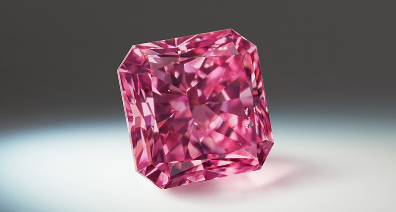 The Maestro is a 1.29-carat radiant-cut fancy vivid purplish-pink diamond.