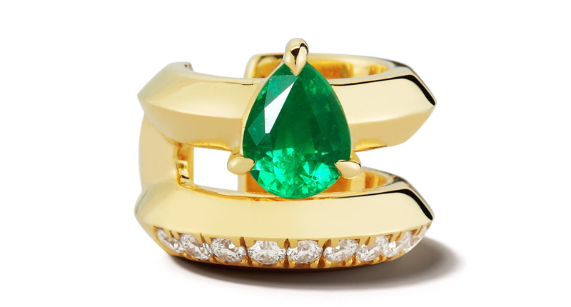 Ear cuff in 18-karat yellow gold with emerald and diamonds ($1,500)