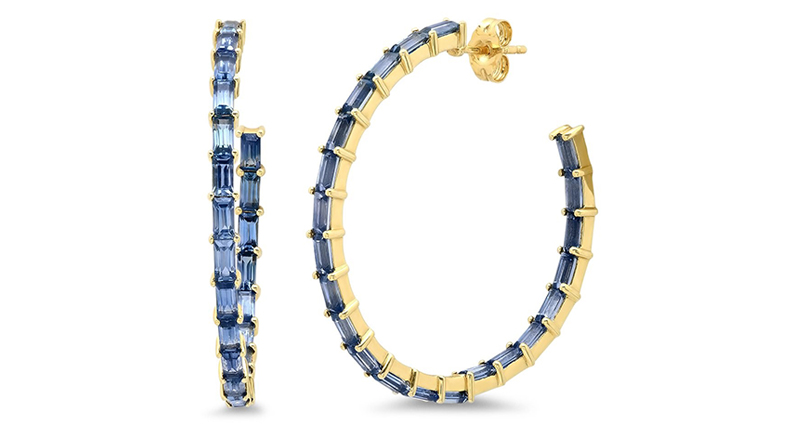 <a href="https://eriness.com/products/blue-sapphire-baguette-hoops?_pos=2&_sid=4fdda3ac0&_ss=r" target="_blank" rel="noopener">Eriness</a> blue sapphire baguette hoops set in 14-karat yellow gold ($3,650)