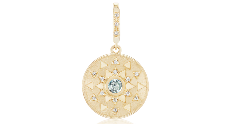 <p><a href="https://www.harwellgodfrey.com/" target="_blank" rel="noopener">Harwell Godfrey</a> Mini Sun Sign Medallion with aquamarine and diamonds set in 18-karat yellow gold ($2,995) </p>