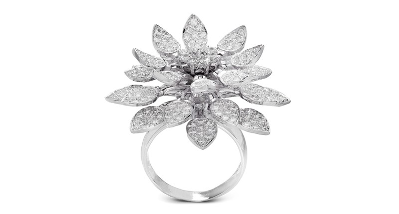 <a href="https://www.sanjaykasliwal.com" target="_blank" rel="noopener">Sanjay Kasliwal</a> diamond flower ring set in 18-karat white gold ($18,000) 