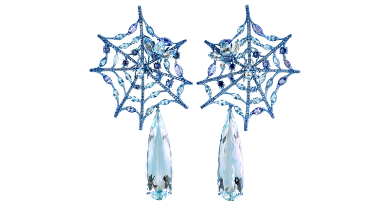 <p><a href="https://www.lydiacourteille.com" target="_blank" rel="noopener">Lydia Courteille</a> Marie Antoinette earrings with aquamarines, sapphires and tanzanites in 18-karat gold and sterling silver (price available upon request) </p>