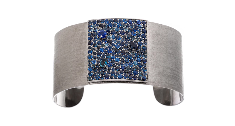 <a href="https://meredithmarks.com/products/stardust-cuff-silver-sapphire?_pos=2&_sid=4cfd7b85a&_ss=r" target="_blank" rel="noopener">Meredith Marks</a> sterling silver and rhodium Stardust cuff with sapphires ($2,500)