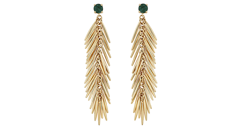 <a href="http://www.ileanamakri.com" target="_blank" rel="noopener noreferrer">Ileana Makri</a> Grass dangling drop earrings in 18-karat yellow gold with emeralds ($6,965)