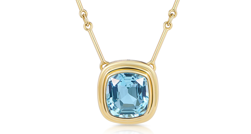 <p><a href="https://www.minkajewels.com" target="_blank" rel="noopener">Minka</a> cushion-cut aquamarine necklace set in 18-karat yellow gold (£6,250 or approximately $8,729 per current exchange) </p> <p><a href="https://www.minkajewels.com" target="_blank" rel="noopener">Minka</a> cushion-cut aquamarine necklace set in 18-karat yellow gold (£6,250 or approximately $8,729 per current exchange) </p>
