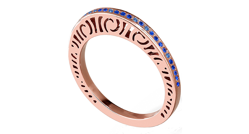 <a href="http://www.marthaseely.com" target="_blank" rel="noopener">Martha Seely</a> Shooting Stars Orion stacking ring in 14-karat rose gold with sapphires ($1,320)