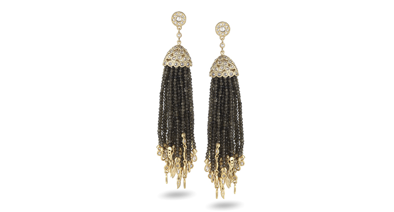Coomi’s Sagrada Affinity 20-karat gold tassel earrings with 42.66 carats of cat’s eye beads and 5.88 carats of diamonds