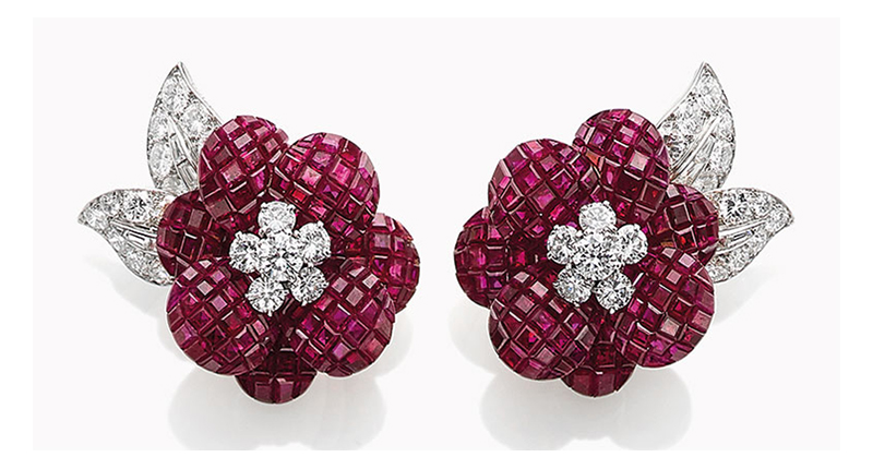 A pair of mystery-set ruby and diamond “Poppy” earrings by Van Cleef & Arpels could sell for between $100,000 and $150,000.