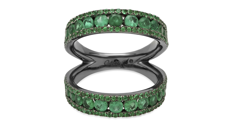 <a href="https://www.colettejewelry.com/" target="_blank" rel="noopener noreferrer">Colette</a> 18-karat black gold and emerald Twined double ring ($8,728)