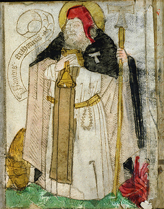 Saint Anthony in his cloak depicted in a 1460s woodcut (Image courtesy of Wikimedia Commons)