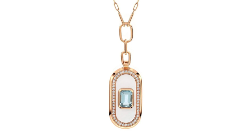 <p><a href="https://sg.thisisstateproperty.com/products/battuta-necklace-seafarer" target="_blank" rel="noopener">State Property</a> Battuta Seafarer aquamarine necklace with mother of pearls and diamonds set in 18-karat rose gold ($5,800) </p>