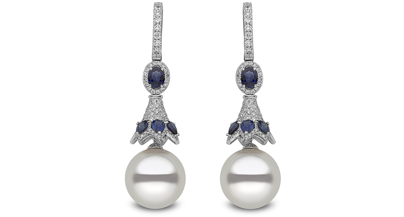 <a href="https://www.yokolondon.com/belgravia-earrings-7" target="_blank" rel="noopener">Yoko London</a> South Sea pearl and sapphire earrings set in 18-karat white gold ($9,800)