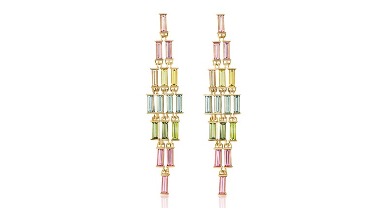 <p><a href="https://www.janetaylor.com" target="_blank" rel="noopener">Jane Taylor </a>“Cirque” one-of-a-kind baguette cascade earrings with pastel tourmalines set in 14-karat yellow gold ($8,140) </p>
