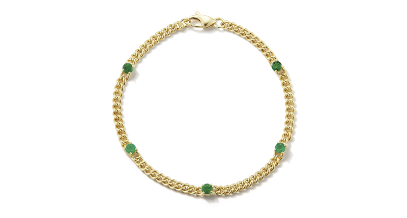 <a href="http://jemmawynne.com/" target="_blank" rel="noopener noreferrer">Jemma Wynne</a> 18-karat yellow gold curb link bracelet with emerald ($2,940)