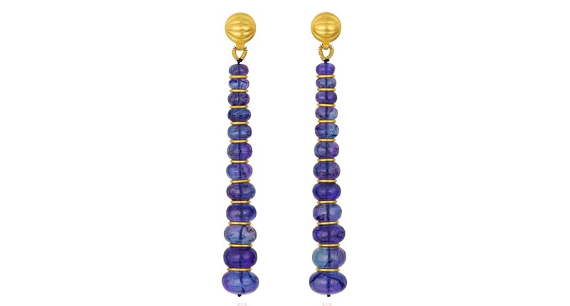 <p><a href="http://www.loren-nicole.com/" target="_blank" rel="noopener">Loren Nicole</a> 22-karat yellow gold and tanzanite smooth bead and silk earrings ($10,500) </p>