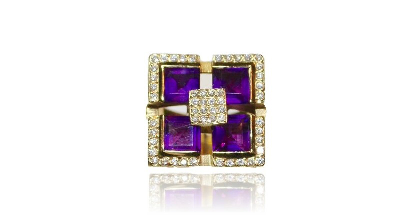 <p><a href="http://www.normawellingtondesigns.com" target="_blank" rel="noopener">Norma Wellington Designs</a> ultra-violet amethyst and diamond “Passion” ring in 18-karat gold ($2,950) </p>