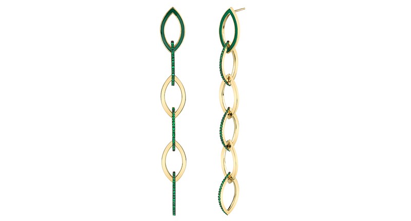 <a href="https://www.sarahhendler.com" target="_blank" rel="noopener">Sarah Hendler</a> emerald, enamel, rhodium and 18-karat yellow gold earrings ($8,900)