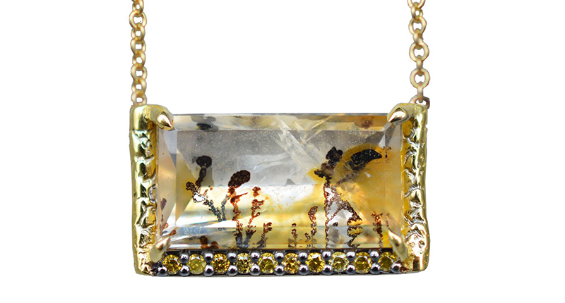 Susan Wheeler Design’s Northern Brazil dendritic quartz and yellow diamond necklace in 18-karat recycled gold ($2,402) <br /><a href="http://www.susanwheelerdesign.com/" target="_blank">SusanWheelerDesign.com</a>