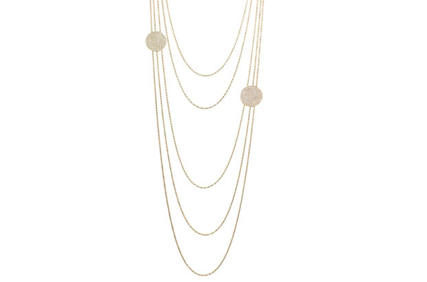 The 18-karat yellow gold multi-strand “Mood Swings” necklace ($6,970) with optional 18-karat gold and diamond clips ($4,270 each) The 18-karat yellow gold multi-strand “Mood Swings” necklace ($6,970) with optional 18-karat gold and diamond clips ($4,270 each)