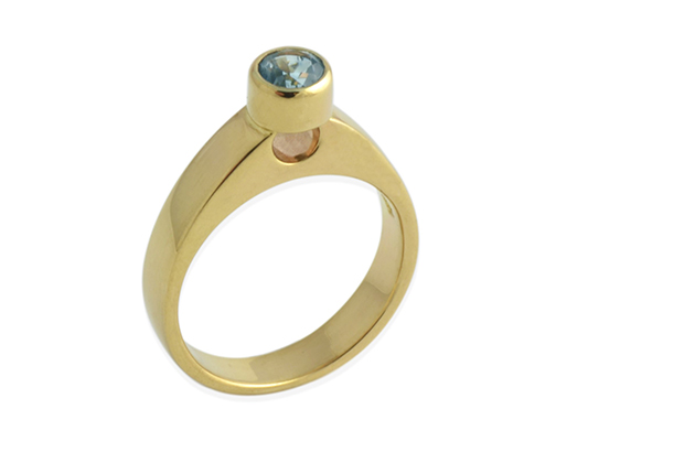 East Fourth Street’s “Montana” sapphire engagement ring is handmade from recycled or fair-mined 14-karat yellow gold and bezel-set with an ethically sourced blue-green, 0.65-carat round Montana sapphire ($1,400). <a href="http://www.eastfourthstreet.com/" target="_blank"><span style="color: rgb(255, 0, 0);">eastfourthstreet.com</span></a>