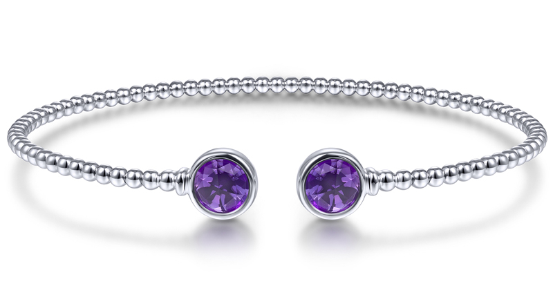 <p><a href="http://www.gabrielny.com" target="_blank" rel="noopener">Gabriel</a> amethyst “Bujukan” cuff bracelet in 14-karat white gold ($680) </p> <p><a href="http://www.gabrielny.com" target="_blank" rel="noopener">Gabriel</a> amethyst “Bujukan” cuff bracelet in 14-karat white gold ($680) </p>