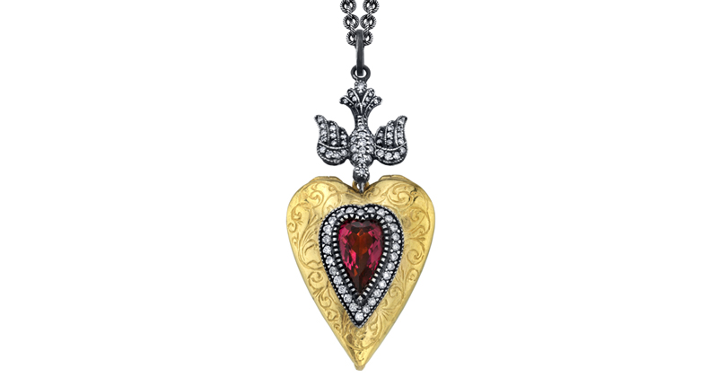 Arman Sarkisyan locket in 22-karat gold and silver with diamonds and pink tourmaline ($11,960) Arman Sarkisyan locket in 22-karat gold and silver with diamonds and pink tourmaline ($11,960)
