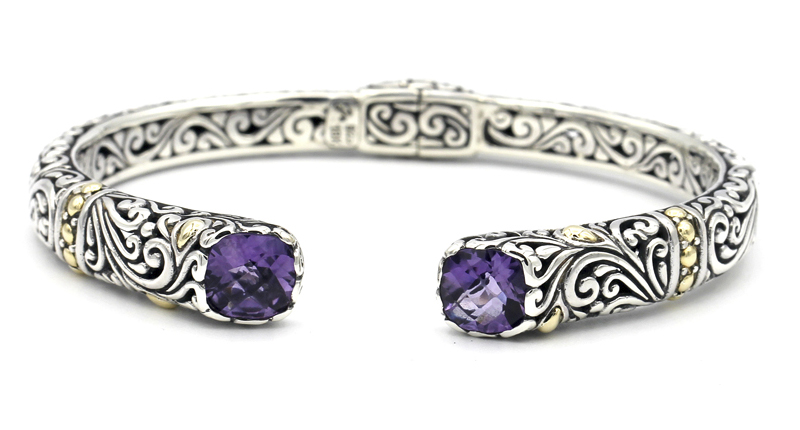 <p><a href="http://www.samuelb.com" target="_blank" rel="noopener">Samuel B.</a> sterling silver and 18-karat gold bracelet with cushion checkerboard amethysts ($336) </p> <p><a href="http://www.samuelb.com" target="_blank" rel="noopener">Samuel B.</a> sterling silver and 18-karat gold bracelet with cushion checkerboard amethysts ($336) </p>