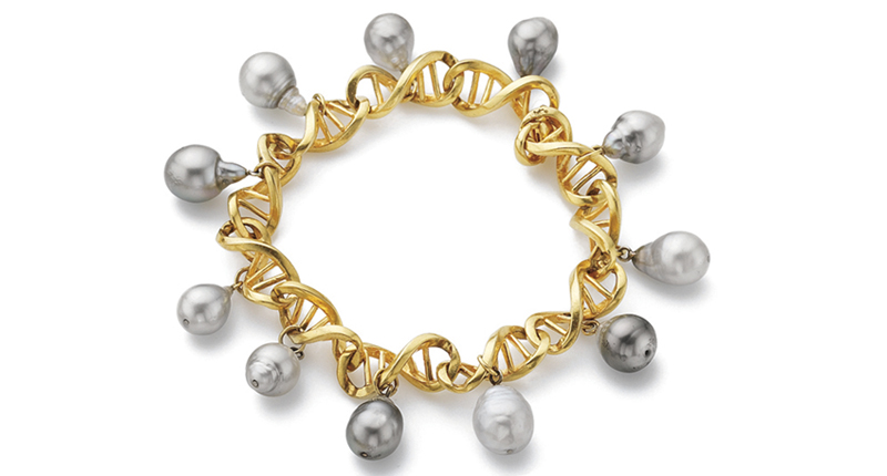<a href="http://www.kbrunini.com" target="_blank" rel="noopener noreferrer">K. Brunini</a> DNA bracelet in 18-karat yellow gold with Tahitian pearls ($21,350) <a href="http://www.kbrunini.com" target="_blank" rel="noopener noreferrer">K. Brunini</a> DNA bracelet in 18-karat yellow gold with Tahitian pearls ($21,350)