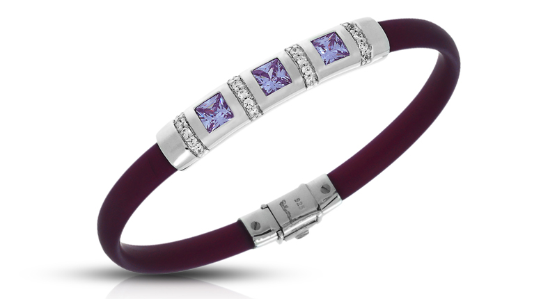 Belle Étoile “Celine” plum and lavender bracelet with hand-strung plum Italian rubber with framed lab-grown amethyst stones set into rhodium-plated, nickel allergy-free, .925 sterling silver ($225) <a href="http://www.belleetoilejewelry.com/" target="_blank">BelleEtoileJewelry.com</a>