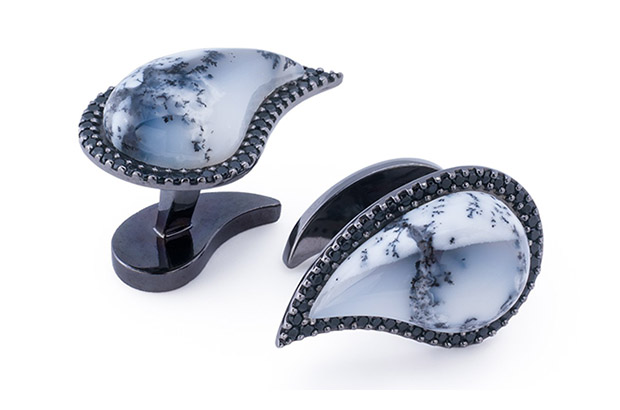 Ana Katarina’s dendrite agate cufflinks offer black spinel pavé in blackened sterling silver ($2,596).<br />
<a href="http://anakatarina.myshopify.com/" target="_blank"><span style="color: rgb(255, 0, 0);">anakatarina.com</span></a> Ana Katarina’s dendrite agate cufflinks offer black spinel pavé in blackened sterling silver ($2,596).<br />
<a href="http://anakatarina.myshopify.com/" target="_blank"><span style="color: rgb(255, 0, 0);">anakatarina.com</span></a>