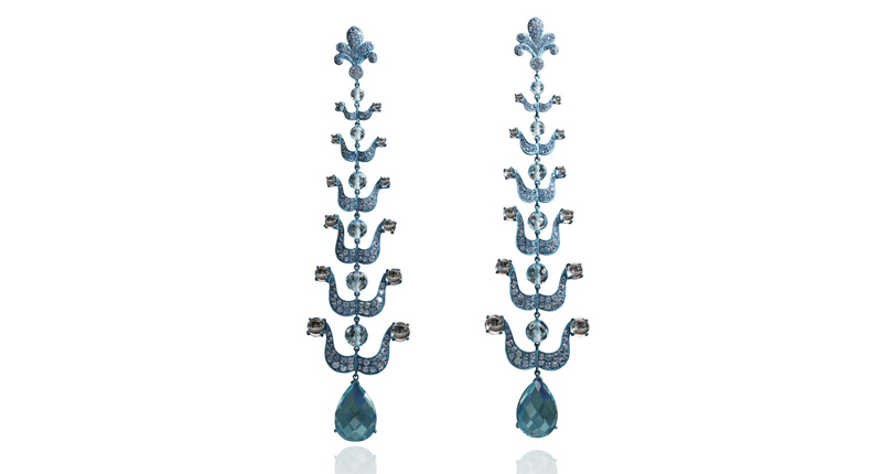 <p>Lydia Courteille blue titanium earrings with sapphires, aquamarines and blue topaz (price available upon request)</p> <p>Lydia Courteille blue titanium earrings with sapphires, aquamarines and blue topaz (price available upon request)</p>