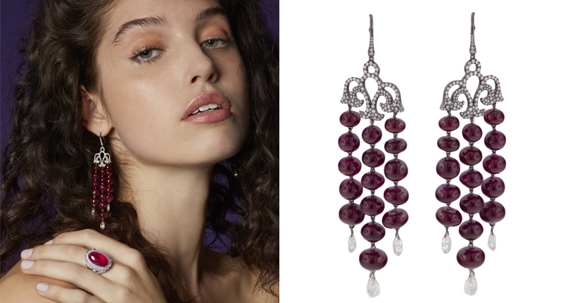 The ruby and diamond chandelier earrings ($139,000) and ruby and lavender jade ring ($74,000) shown here are two of 30 pieces launching today on ModaOperandi.com as part of the Martin Katz online trunk show. (Image courtesy of Moda Operandi) The ruby and diamond chandelier earrings ($139,000) and ruby and lavender jade ring ($74,000) shown here are two of 30 pieces launching today on ModaOperandi.com as part of the Martin Katz online trunk show. (Image courtesy of Moda Operandi)