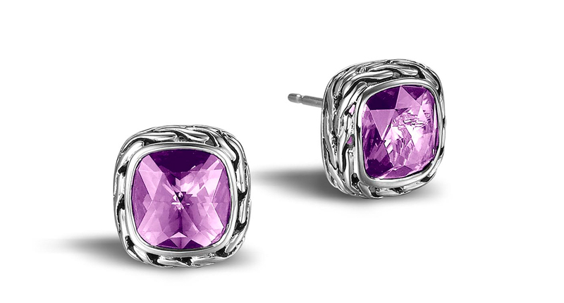 John Hardy classic chain stud earrings in sterling silver with amethyst ($425) <br /><a href="http://www.johnhardy.com/" target="_blank">JohnHardy.com</a>