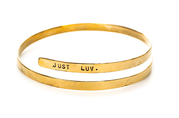This brass “Just Luv” bracelet was designed by Bauxo for Luv ($53). For this first exclusive collection, Luv is supporting five international children-related charities: <a href="http://www.unicef.org/" target="_blank"><span style="color: rgb(255, 0, 0);">UNICEF</span></a>, <a href="http://www.feedthechildren.org/" target="_blank"><span style="color: rgb(255, 0, 0);">Feed the Children</span></a>, <a href="https://www.savethechildren.net/" target="_blank"><span style="color: rgb(255, 0, 0);">Save the Children</span></a>, <a href="http://www.bigbrothersbigsisters.ca/en/home/default.aspx" target="_blank"><span style="color: rgb(255, 0, 0);">Big Brothers Big Sisters of Canada</span></a> and <a href="http://www.warchild.org/" target="_blank"><span style="color: rgb(255, 0, 0);">War Child</span></a>. <a href="http://www.createluv.com/" target="_blank"><span style="color: rgb(255, 0, 0);">createluv.com</span></a> This brass “Just Luv” bracelet was designed by Bauxo for Luv ($53). For this first exclusive collection, Luv is supporting five international children-related charities: <a href="http://www.unicef.org/" target="_blank"><span style="color: rgb(255, 0, 0);">UNICEF</span></a>, <a href="http://www.feedthechildren.org/" target="_blank"><span style="color: rgb(255, 0, 0);">Feed the Children</span></a>, <a href="https://www.savethechildren.net/" target="_blank"><span style="color: rgb(255, 0, 0);">Save the Children</span></a>, <a href="http://www.bigbrothersbigsisters.ca/en/home/default.aspx" target="_blank"><span style="color: rgb(255, 0, 0);">Big Brothers Big Sisters of Canada</span></a> and <a href="http://www.warchild.org/" target="_blank"><span style="color: rgb(255, 0, 0);">War Child</span></a>. <a href="http://www.createluv.com/" target="_blank"><span style="color: rgb(255, 0, 0);">createluv.com</span></a>