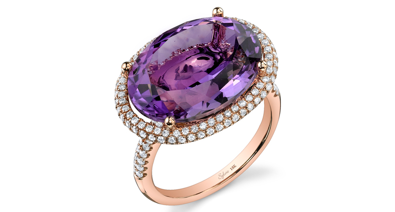 Sylvie Collection 18-karat rose gold ring featuring a 10-carat oval cut amethyst with 0.64 carats of round diamonds ($3,145) <a href="https://www.sylviecollection.com/" target="_blank">SylvieCollection.com</a>