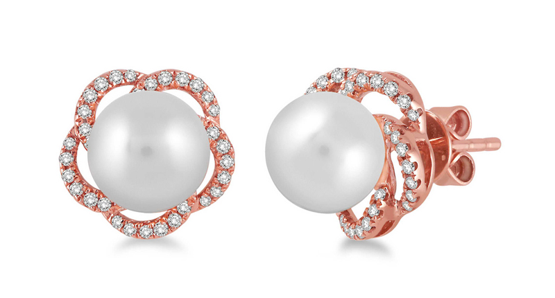 <a href="http://www.ashidiamonds.com" target="_blank" rel="noopener noreferrer">Ashi Diamonds</a> 14-karat rose gold pearl and diamond floral earrings ($825) 