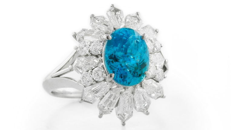 A Paraiba tourmaline and white diamond ring ($360,000) A Paraiba tourmaline and white diamond ring ($360,000)