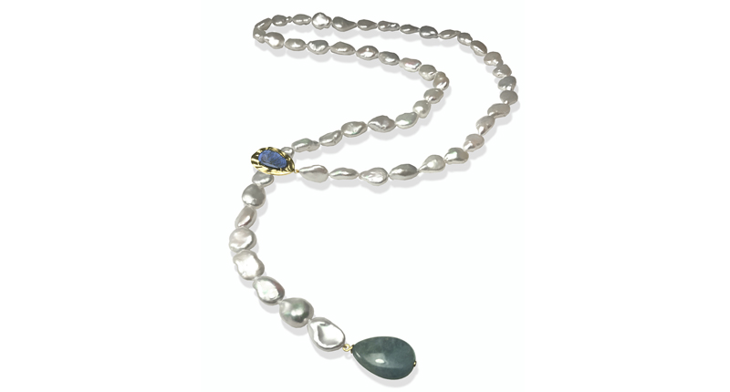 <a href="http://www.k-mita.com" target="_blank" rel="noopener noreferrer">K. Mita</a> Tresa Lariat in 14-karat yellow gold with freshwater Keshi pearls, labradorite and labradorite tear drop beads ($1,560) <a href="http://www.k-mita.com" target="_blank" rel="noopener noreferrer">K. Mita</a> Tresa Lariat in 14-karat yellow gold with freshwater Keshi pearls, labradorite and labradorite tear drop beads ($1,560)