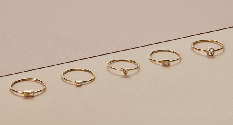 Stone & Strand offers a variety of diamond and gemstone shapes, and a small range of stone sizes, in its private label collection. Rings start at $138 for a 14-karat yellow gold stacking version with a 0.02-carat round diamond.  Stone & Strand offers a variety of diamond and gemstone shapes, and a small range of stone sizes, in its private label collection. Rings start at $138 for a 14-karat yellow gold stacking version with a 0.02-carat round diamond.