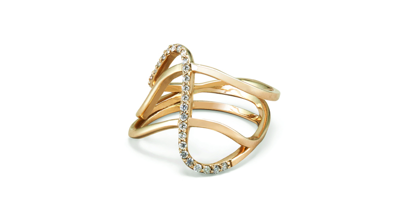 Novick’s three row curved ring in 18-karat yellow gold with white diamonds ($1,750)