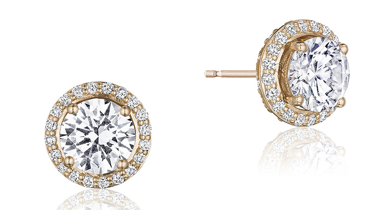 A pair of the new earring jackets from Tacori, which can be sold with new diamond stud earrings or paired with a customer’s existing studs  A pair of the new earring jackets from Tacori, which can be sold with new diamond stud earrings or paired with a customer’s existing studs