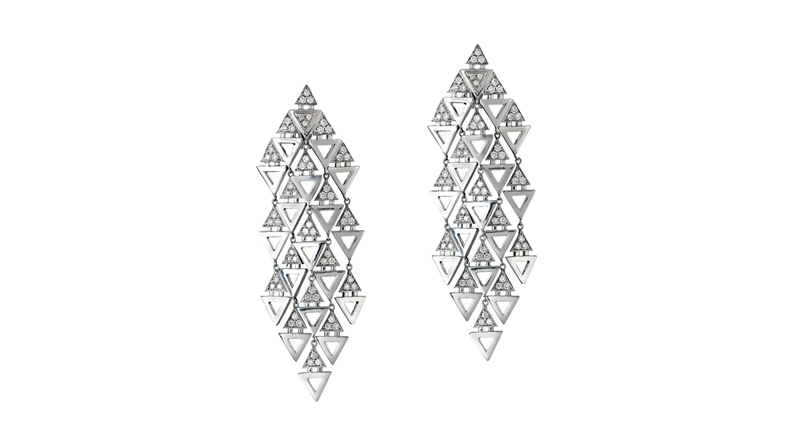 Triangle Chandelier Earrings in 14-karat white gold with white diamonds ($11,920)