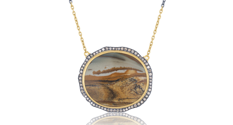 <a href="http://www.likabehar.com" target="_blank" rel="noopener">Lika Behar</a> 24-karat gold and oxidized silver reversible oval “Owyhee Jasper Wild West” necklace with cognac diamonds and a two-tone chain ($4,180)
