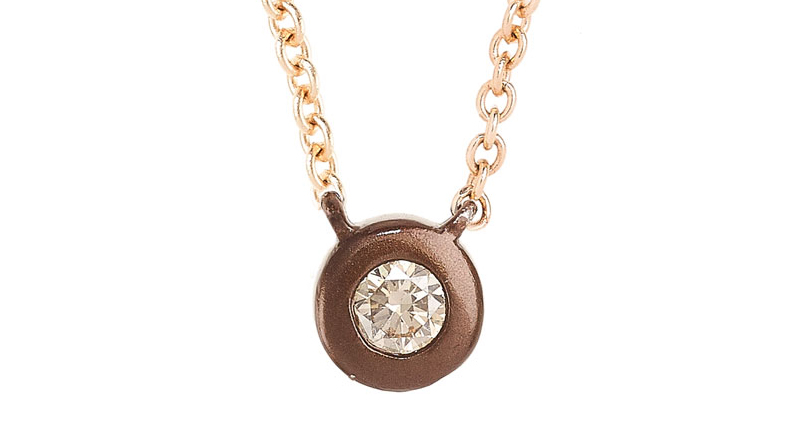 <a href="http://www.marmari.com" target="_blank" rel="noopener">Marmari</a> 18-karat rose gold necklace with champagne diamond and brown enamel ($970)
